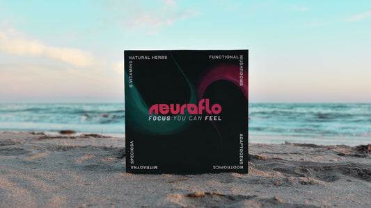 natural alternative stimulant, natural focus herbal supplement box sitting on the beach